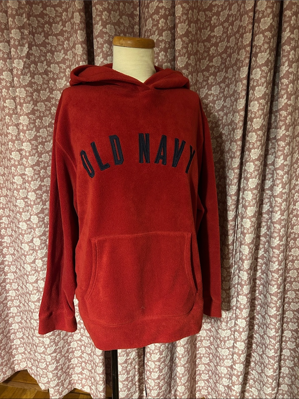 Old Navy Men's Red Crewneck Hoodie with Navy Logo